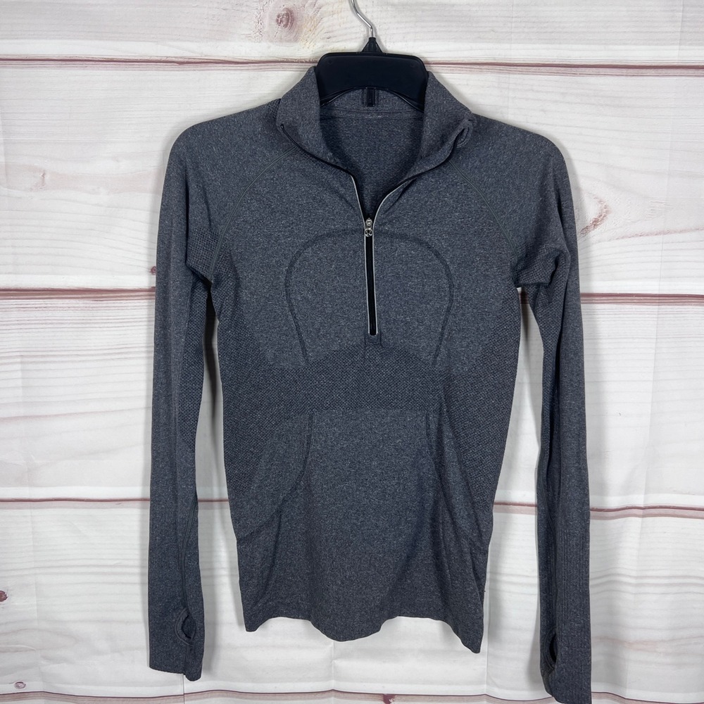 Lululemon Pullover Top Women 6 Gray Swiftly Tech Half Zip Long Sleeve Thumbholes